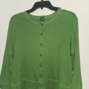 Rafaella 100% Cotton Green Button-Up Cardigan